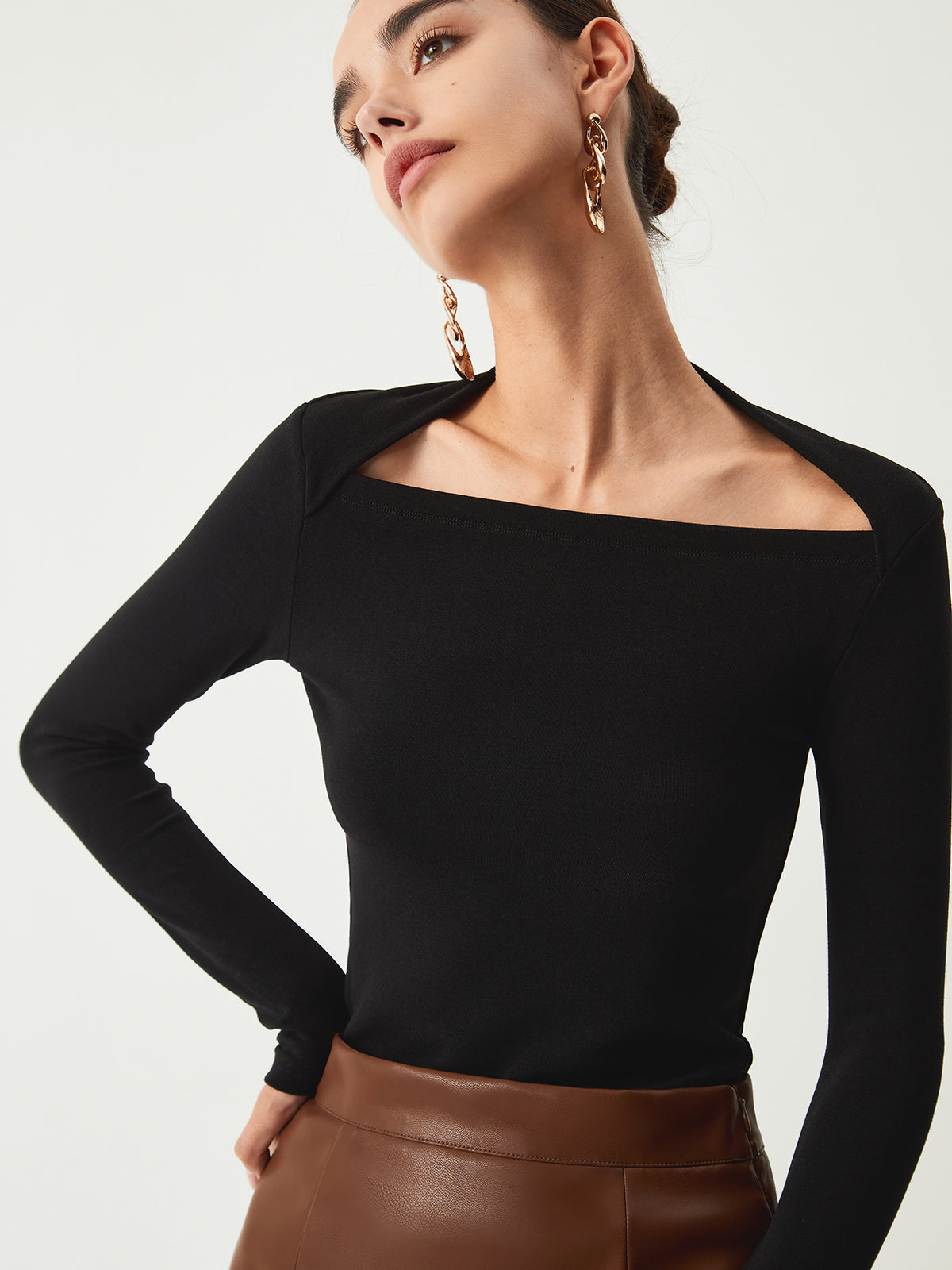 Gładka koszula z długim rękawem