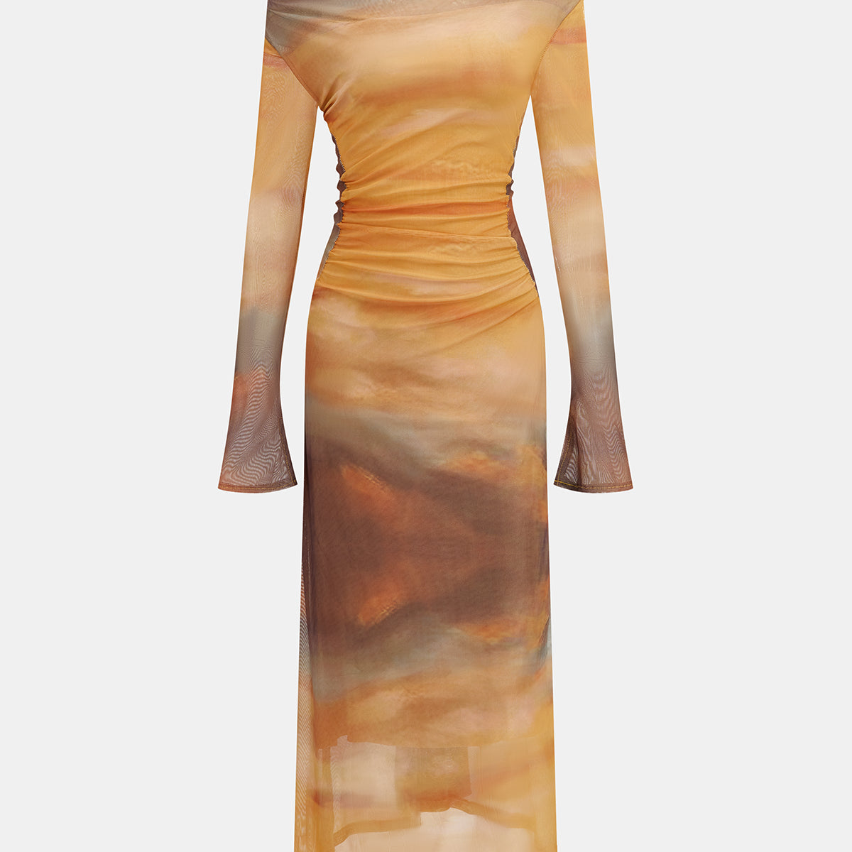 Sukienka midi z siateczki z nadrukiem zachodu słońca w stylu tie-dye