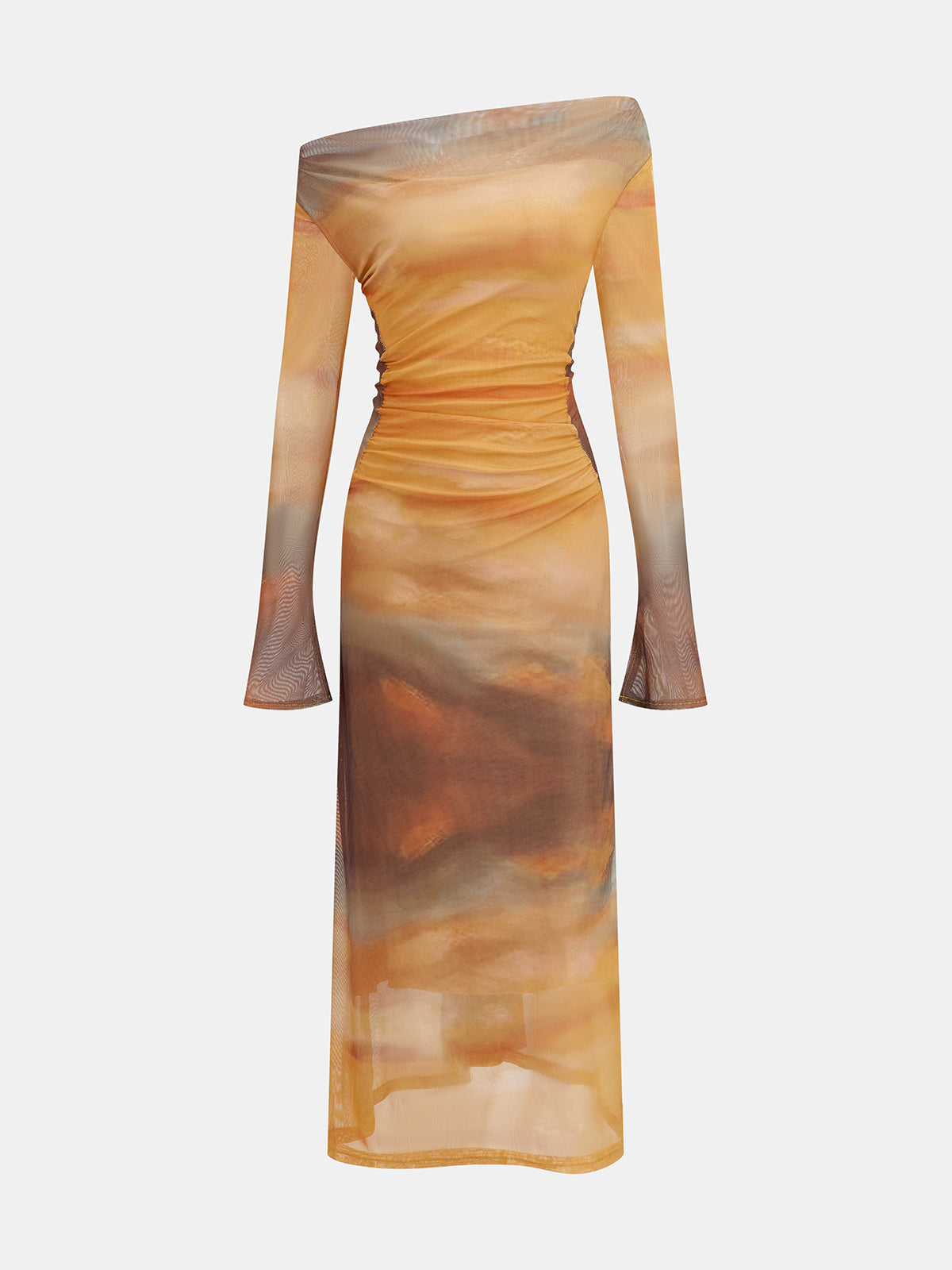 Sukienka midi z siateczki z nadrukiem zachodu słońca w stylu tie-dye