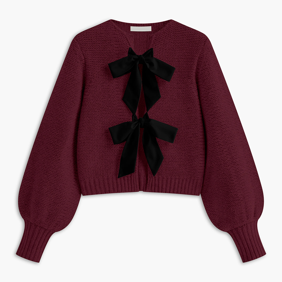 Sweter z kokardą i okrągłym dekoltem