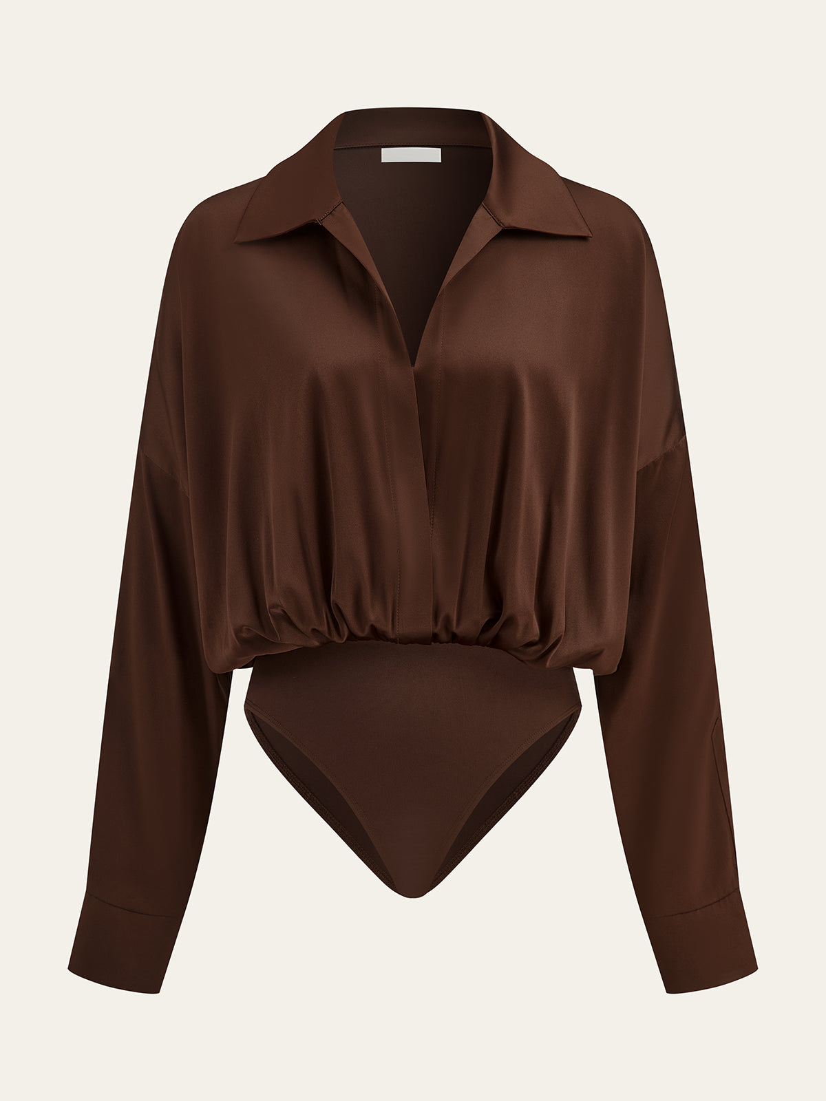 Satynowe body z kołnierzykiem i długim rękawem