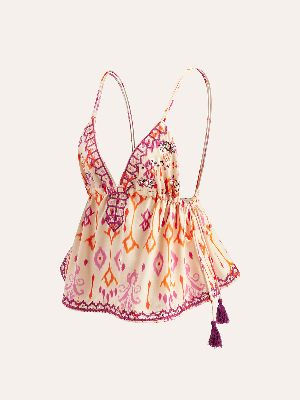 Haftowany boho top na ramiączkach z frędzlami