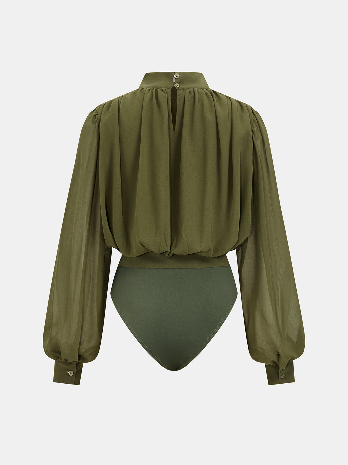 Półprzezroczyste body z marszczeniami i bufiastymi rękawami