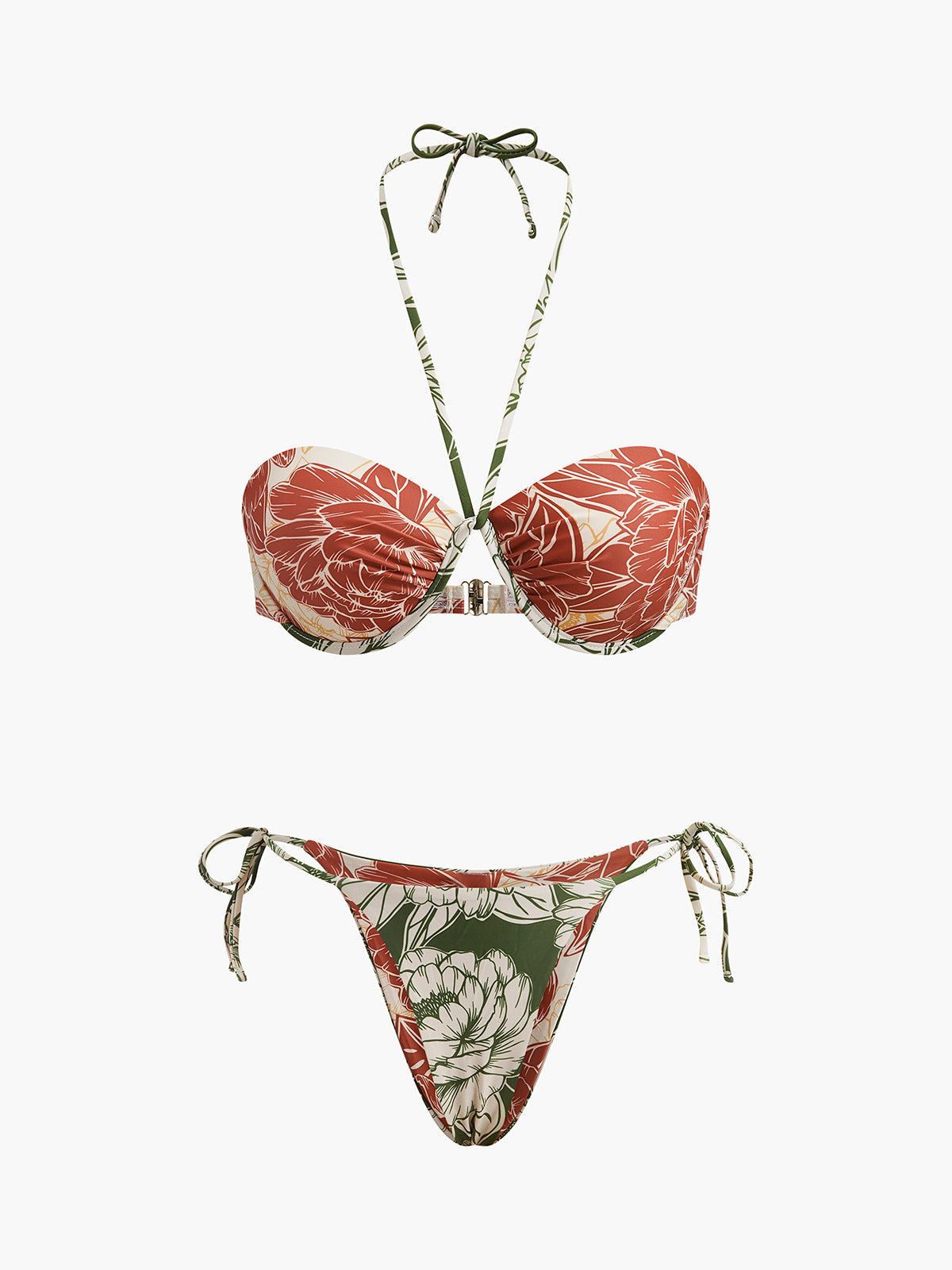 Kwiatowy zestaw bikini z wiązaną spódnicą