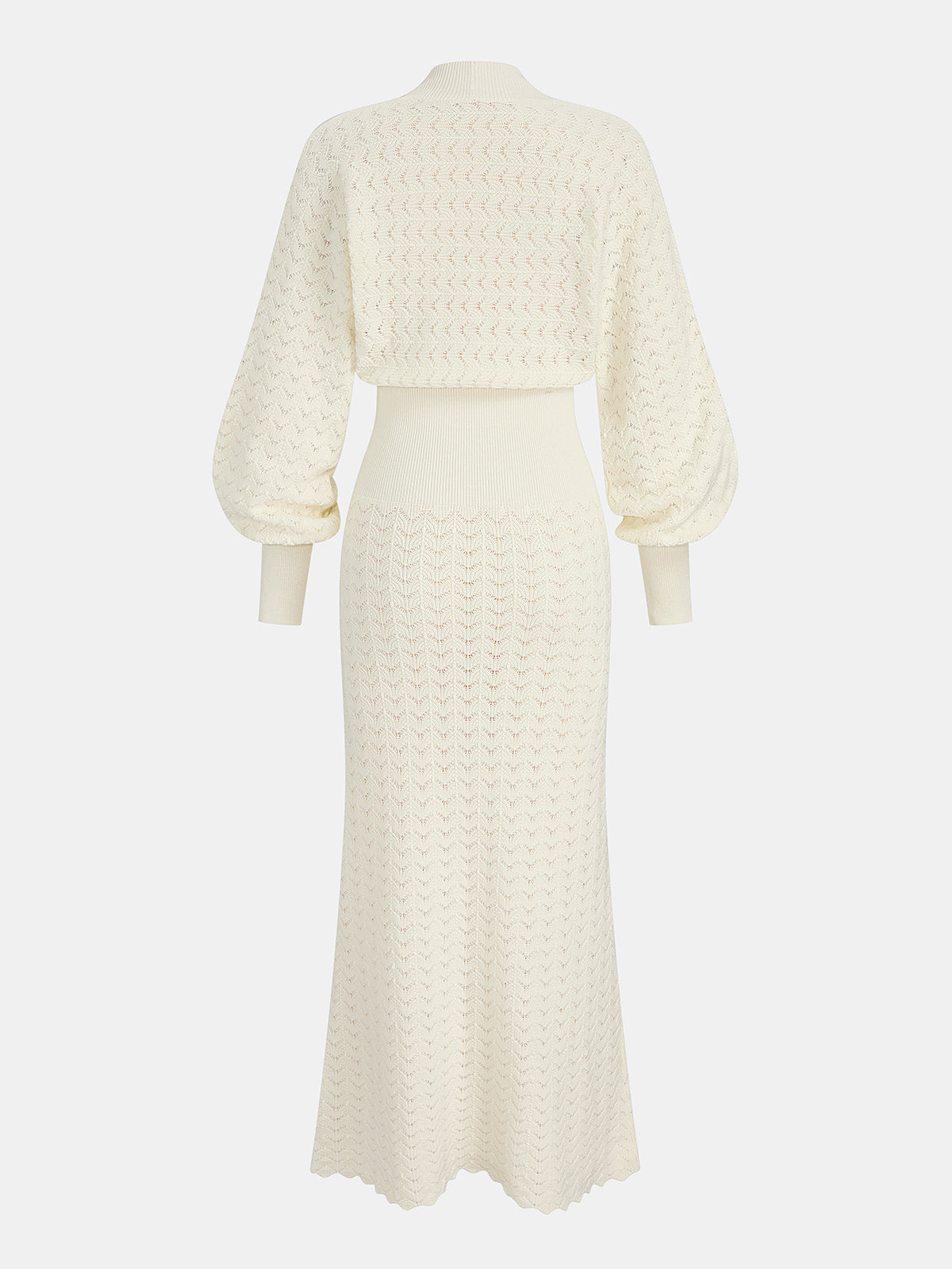 Sukienka maxi z rękawem biskupim i szydełkowym dzianiem
