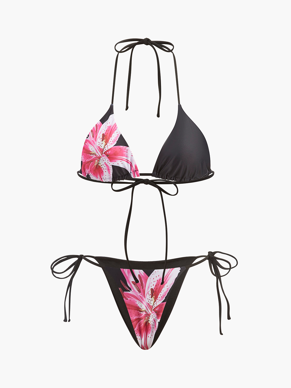 Bikini w kwiaty z siatkową spódnicą