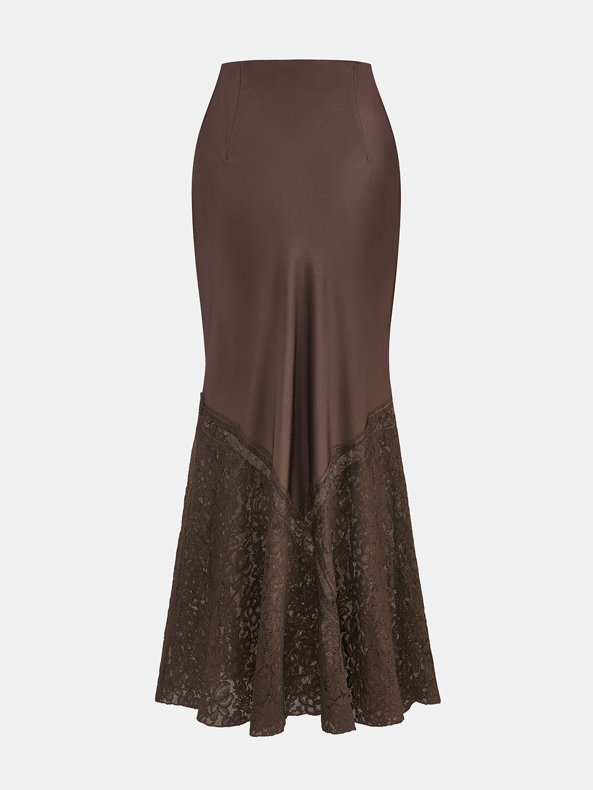 Satynowa spódnica maxi syrenka z koronkowym panelem