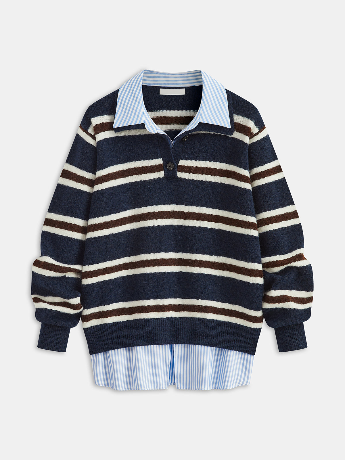Sweter polo z paskami i panelami