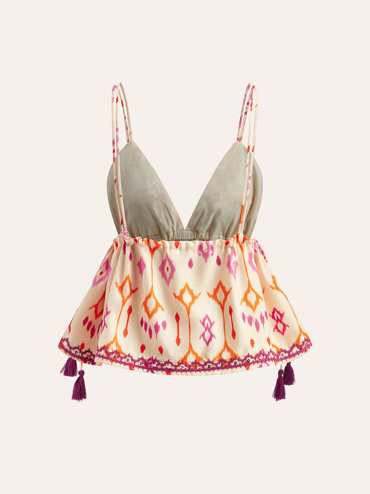 Haftowany boho top na ramiączkach z frędzlami