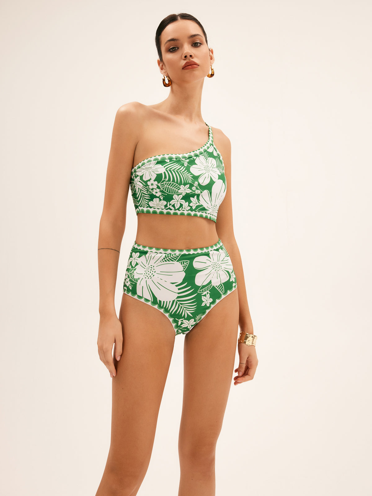 Jednoramienny zestaw bikini w kwiaty