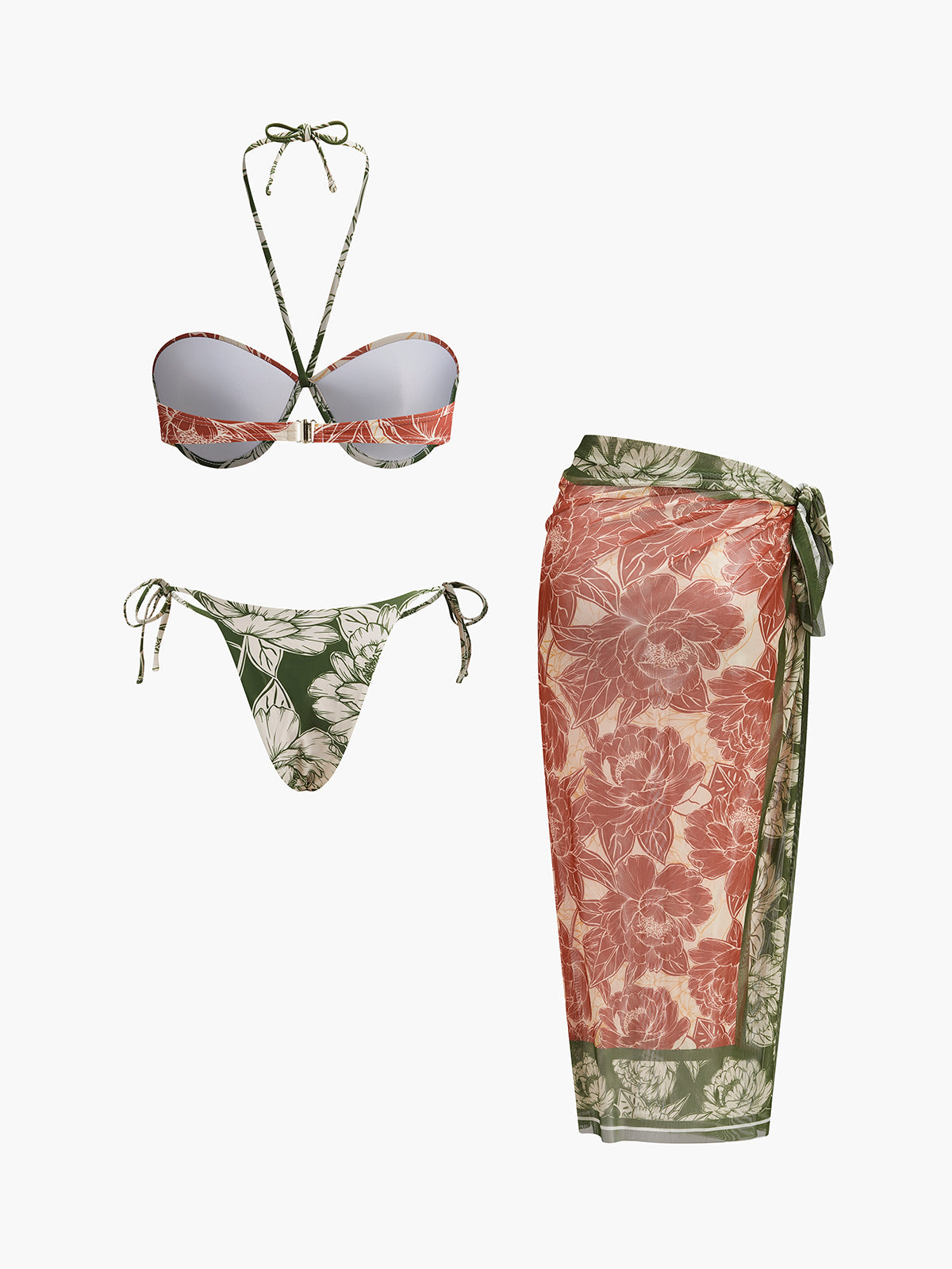Kwiatowy zestaw bikini z wiązaną spódnicą