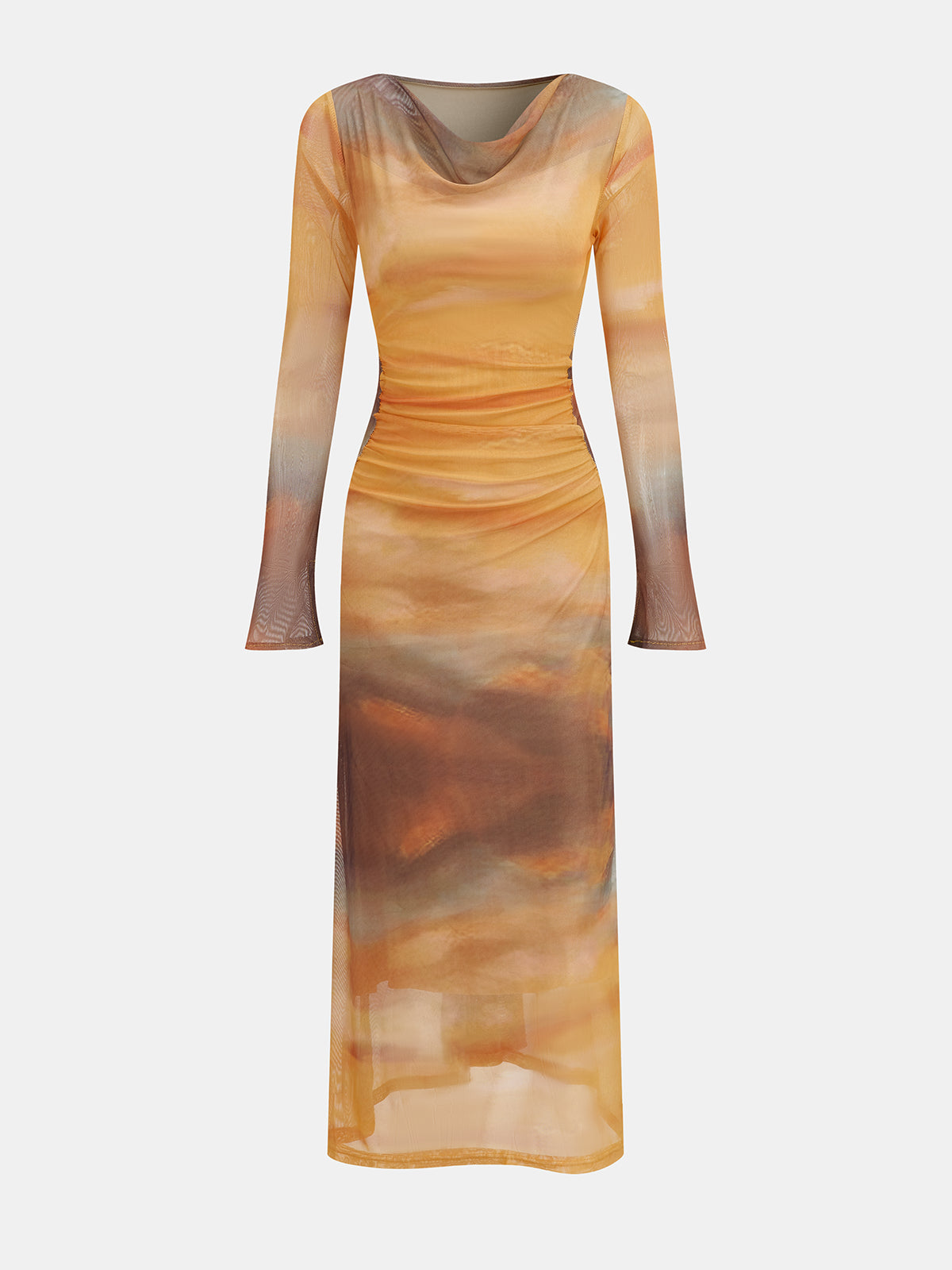 Sukienka midi z siateczki z nadrukiem zachodu słońca w stylu tie-dye