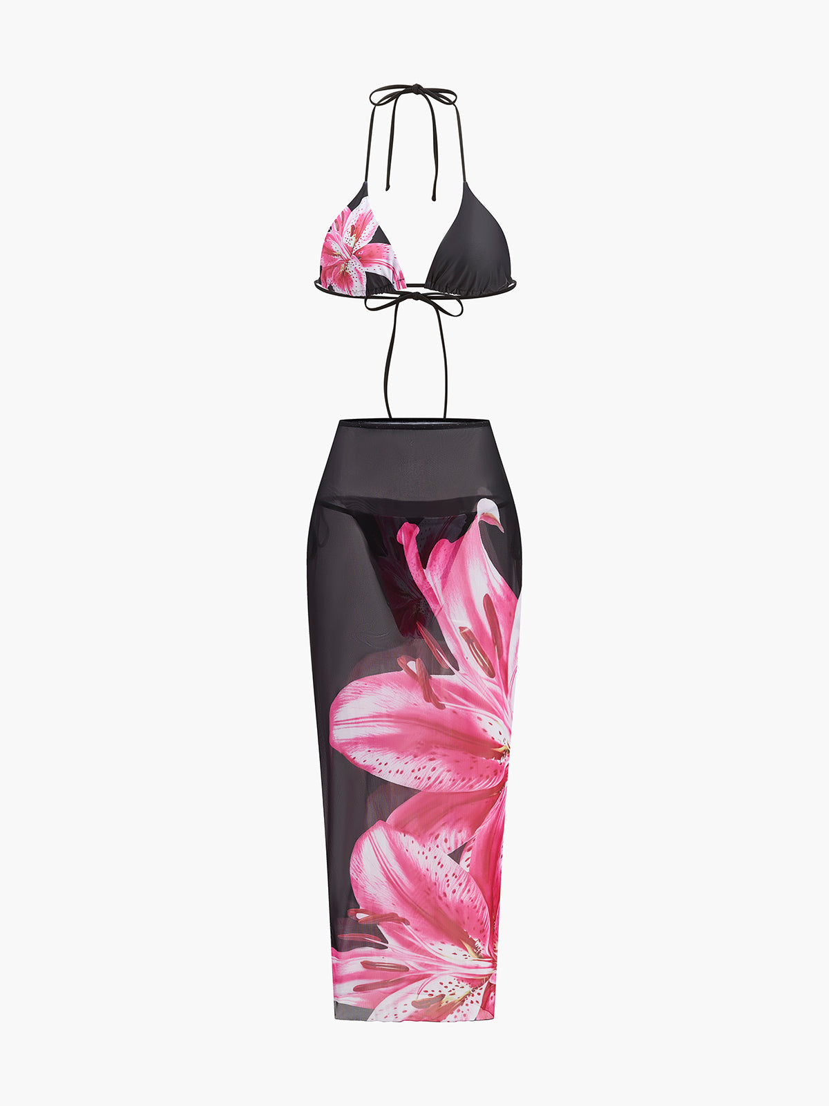 Bikini w kwiaty z siatkową spódnicą