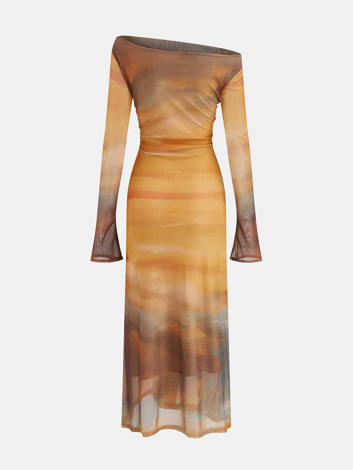 Sukienka midi z siateczki z nadrukiem zachodu słońca w stylu tie-dye
