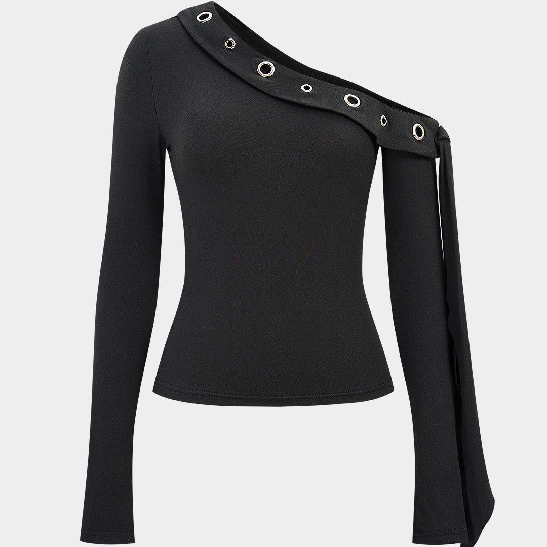 Bluzka asymetryczna z ozdobnymi oczkami