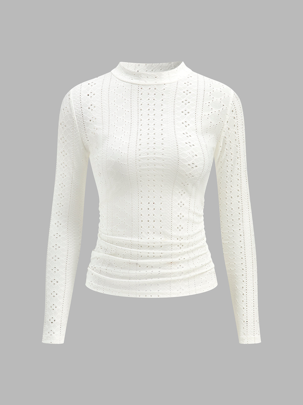 Bluzka ażurowa z długim rękawem i marszczeniem