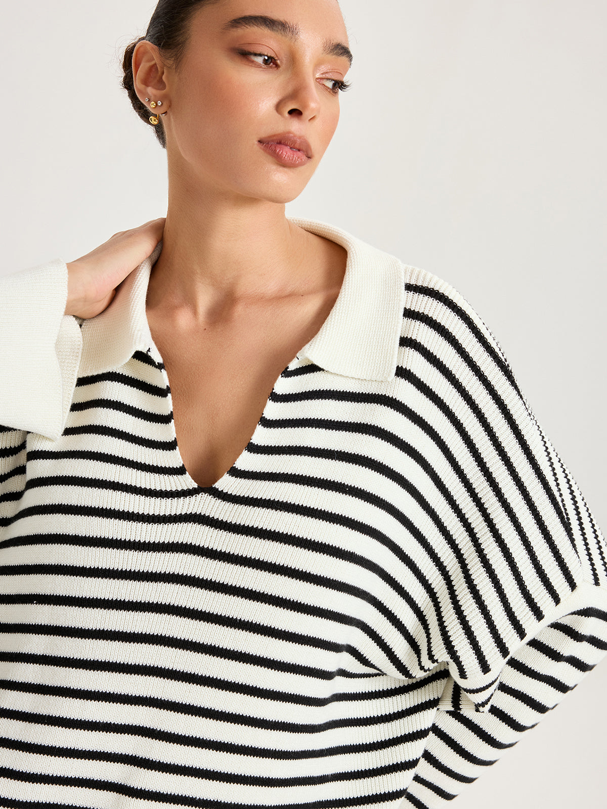 Bluzka oversize w paski z kołnierzykiem polo