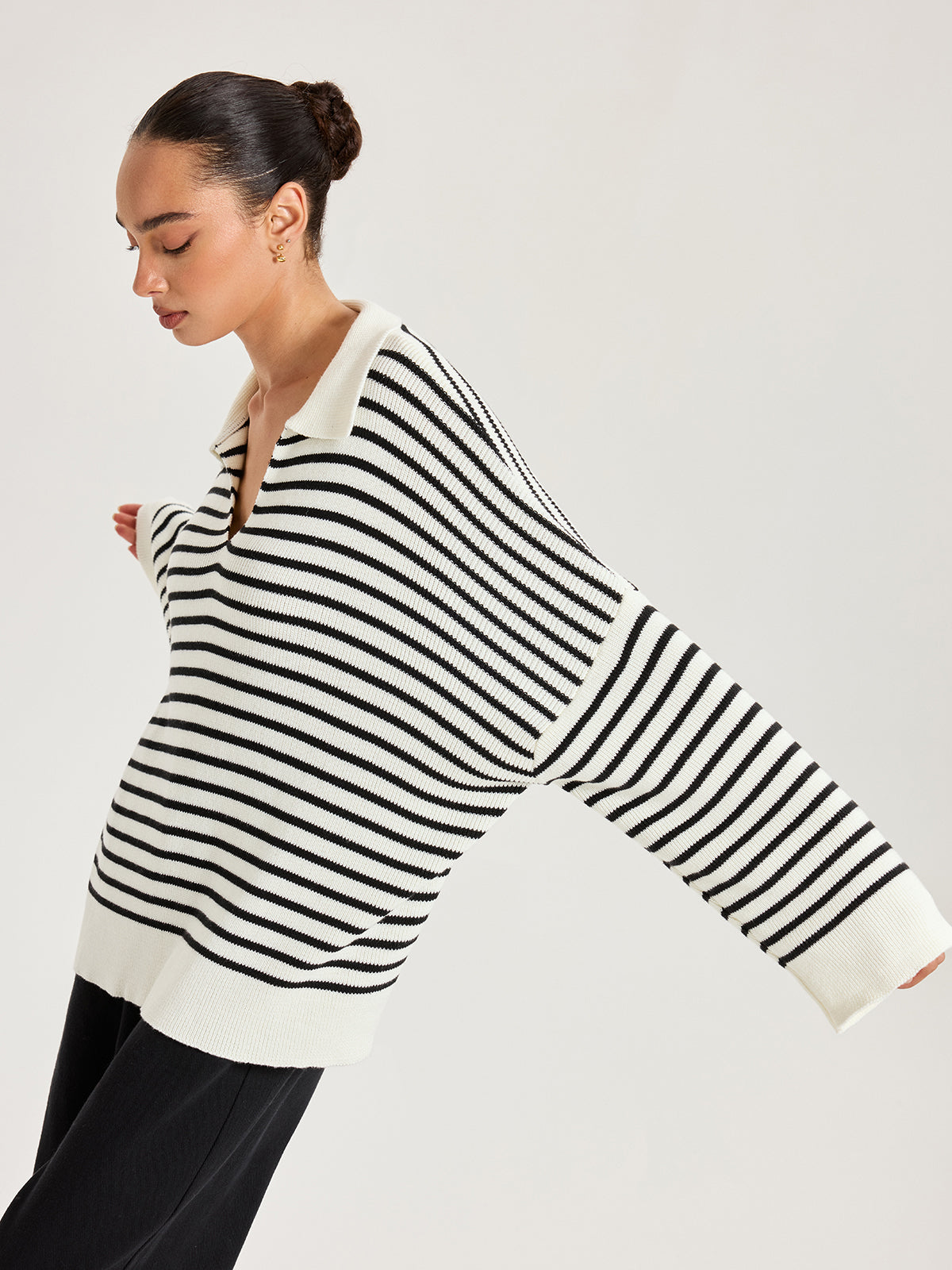 Bluzka oversize w paski z kołnierzykiem polo