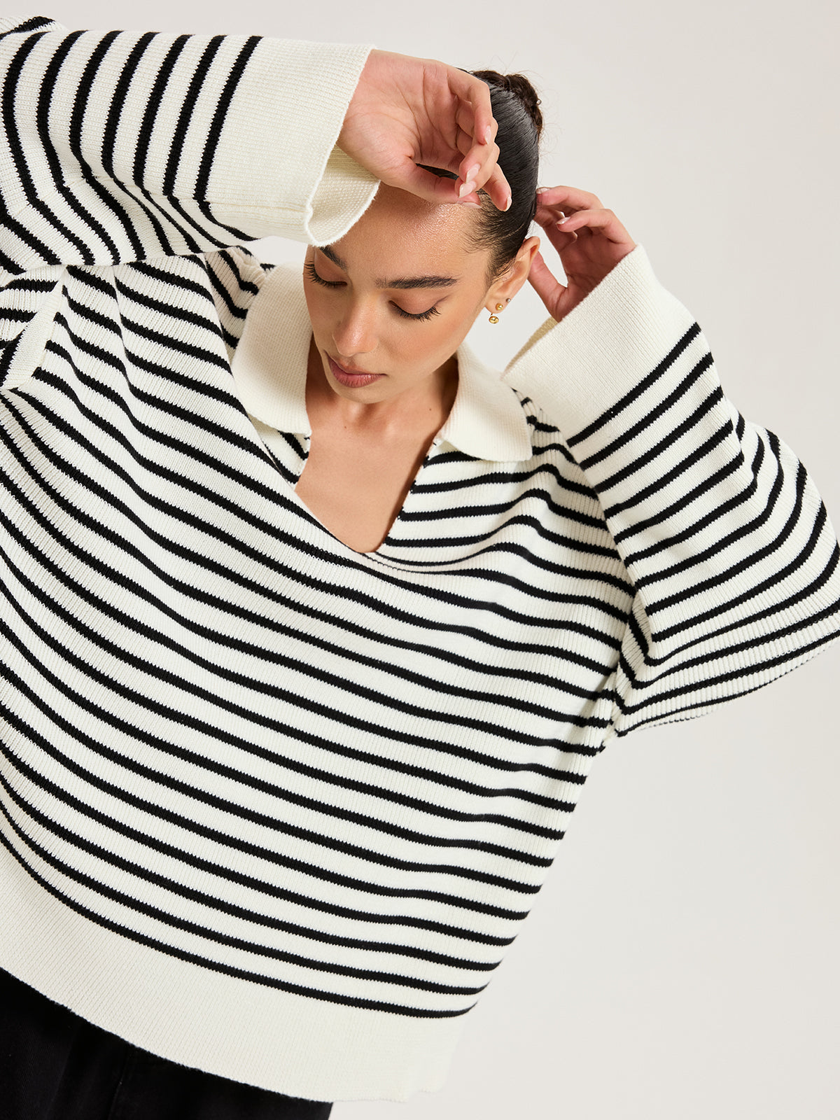 Bluzka oversize w paski z kołnierzykiem polo