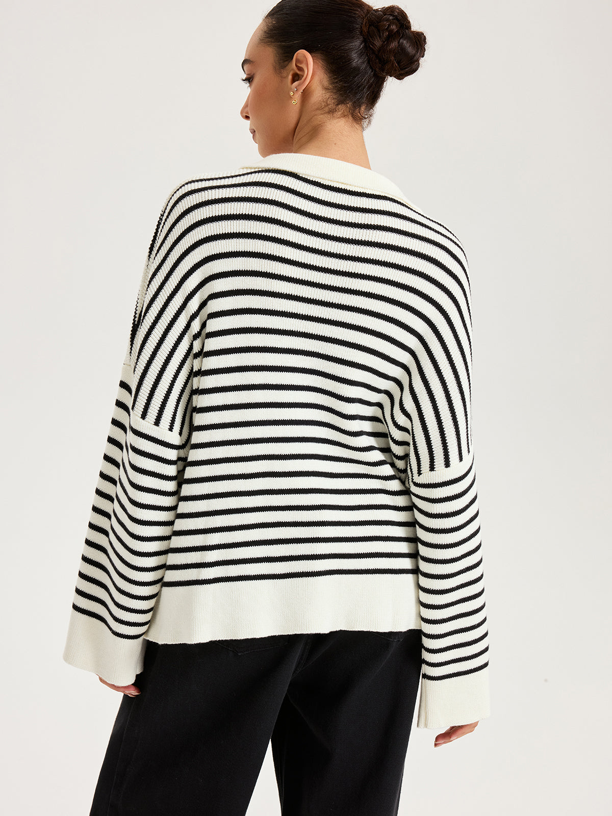 Bluzka oversize w paski z kołnierzykiem polo