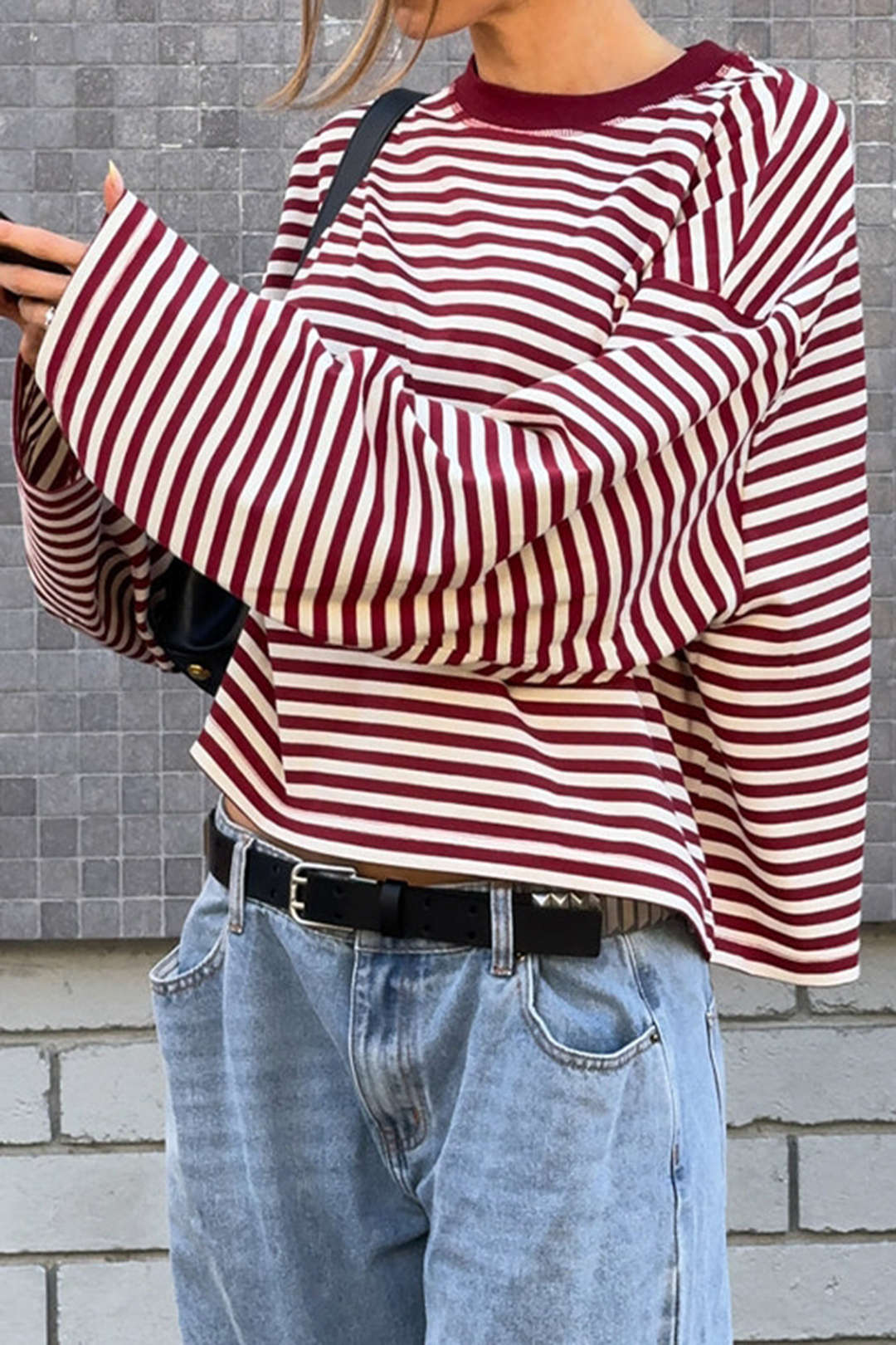 Bluzka w paski z długim rękawem casual