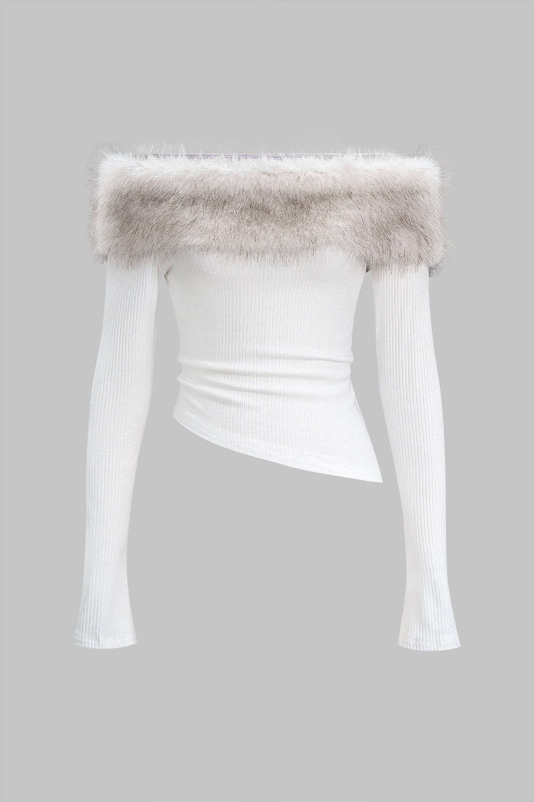 Bluzka z odkrytymi ramionami i futrzanym wykończeniem