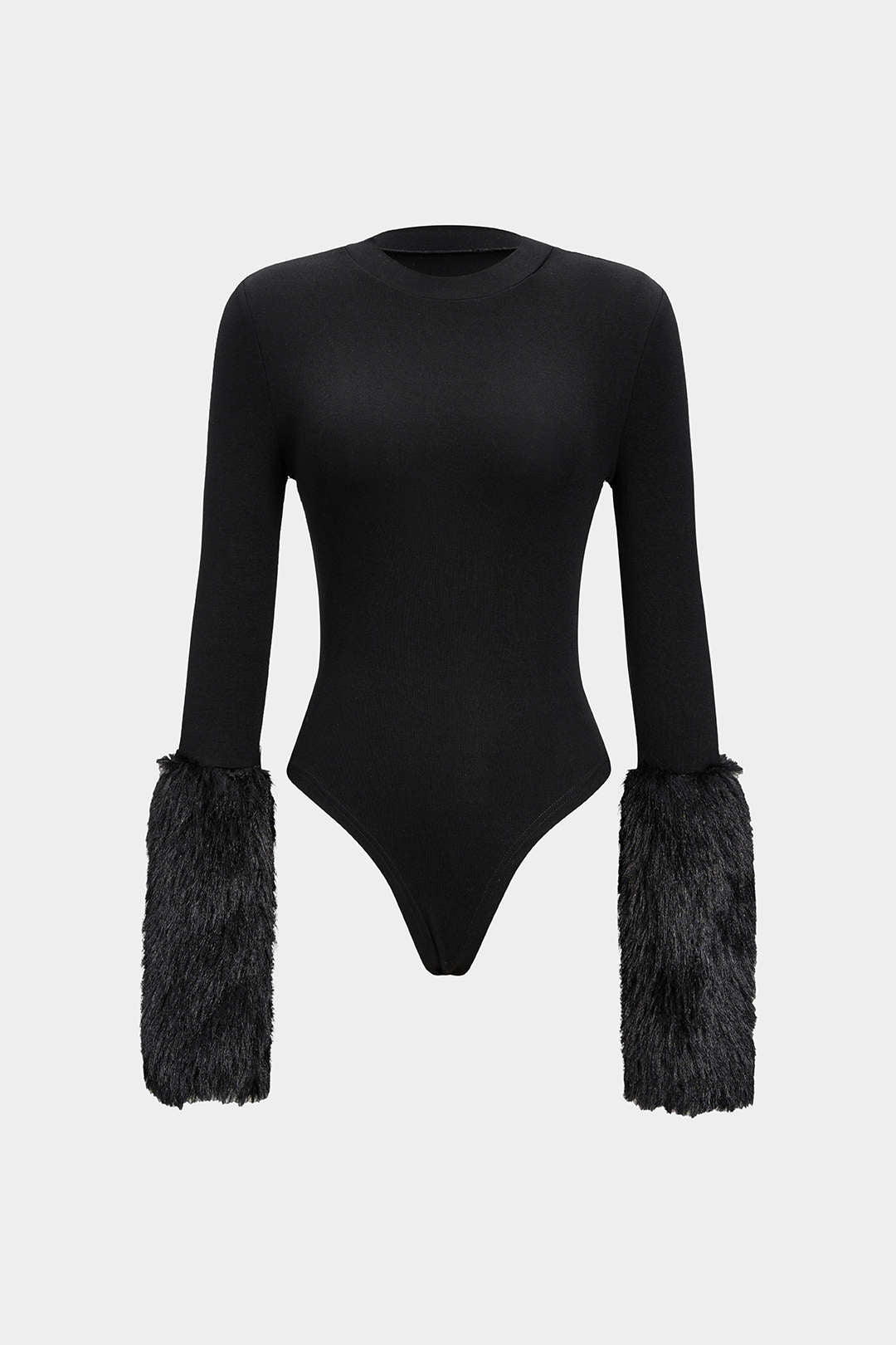 Body z długim rękawem i futrzanym mankietem