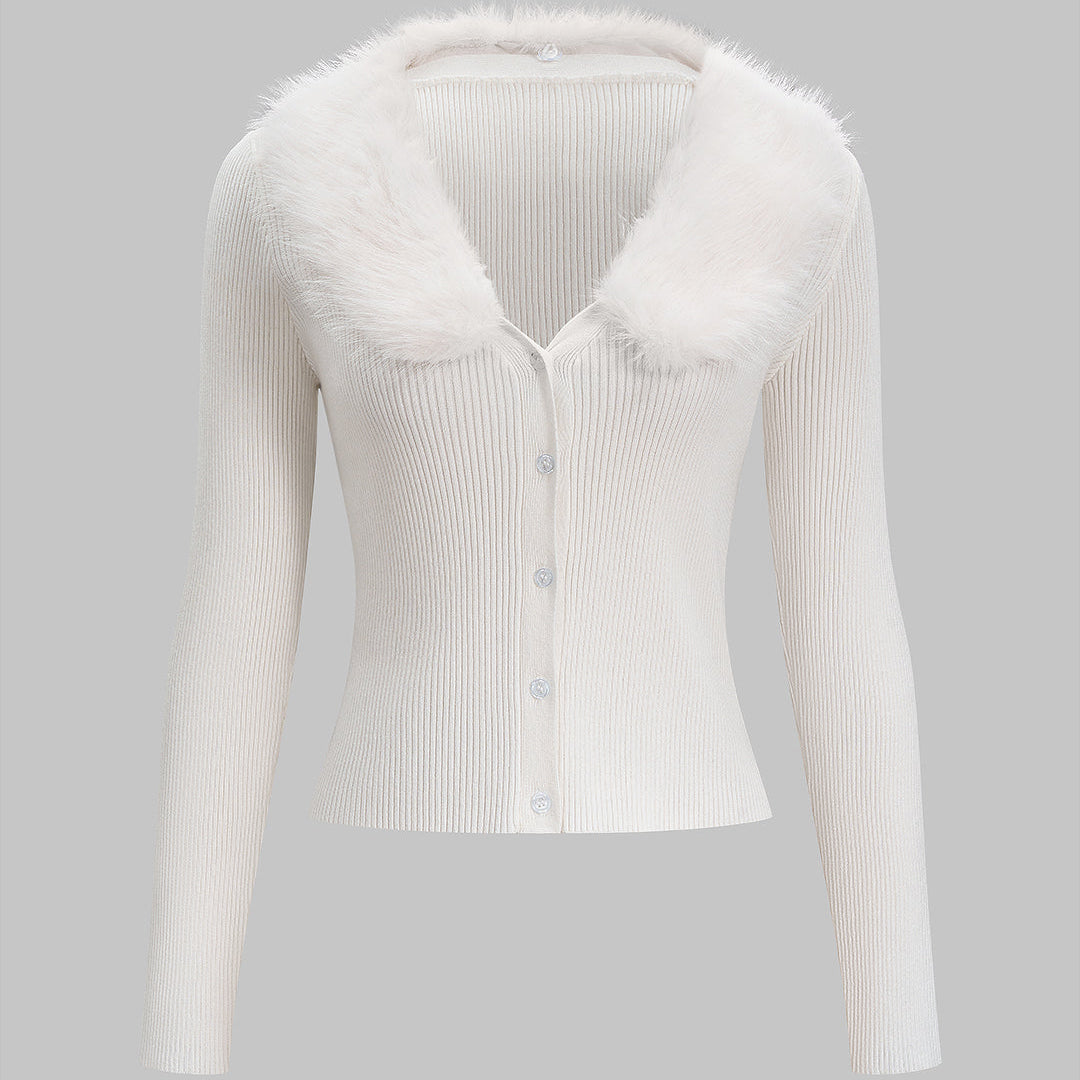 Kardigan z kołnierzem z futrzanym wykończeniem