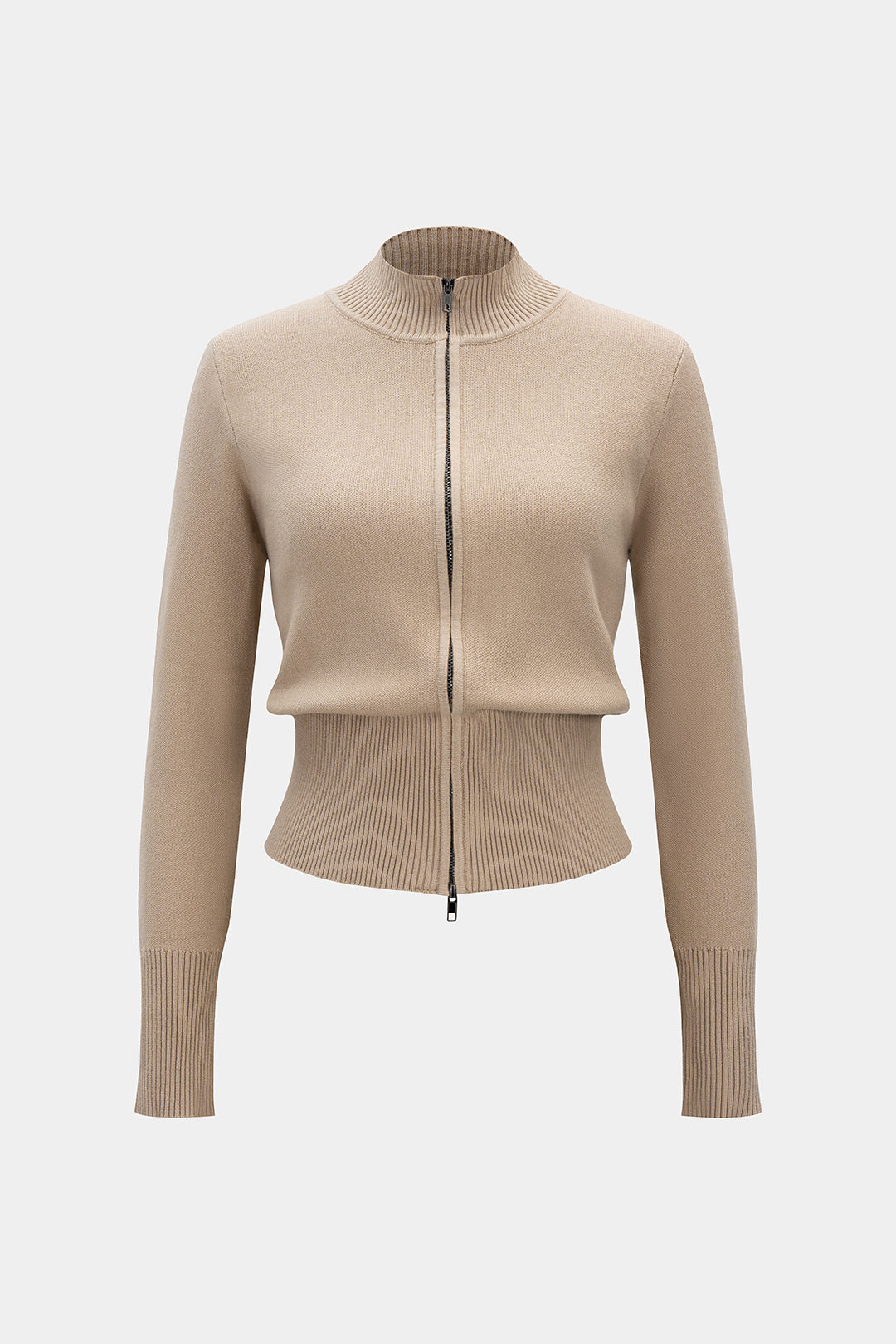 Kardigan z zamkiem i stójką prążkowany fason