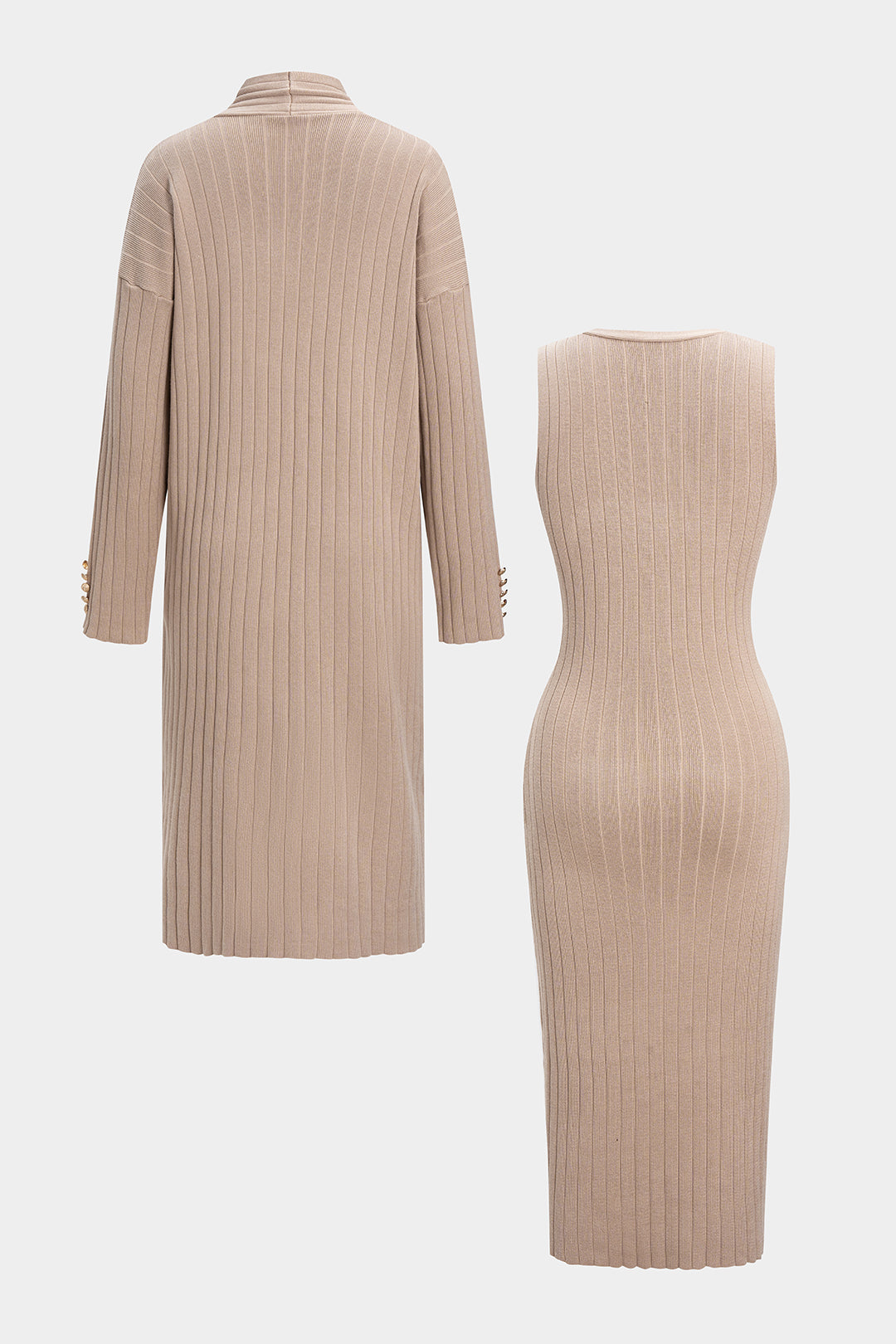 Komplet dzianinowy z długim kardiganem i sukienką