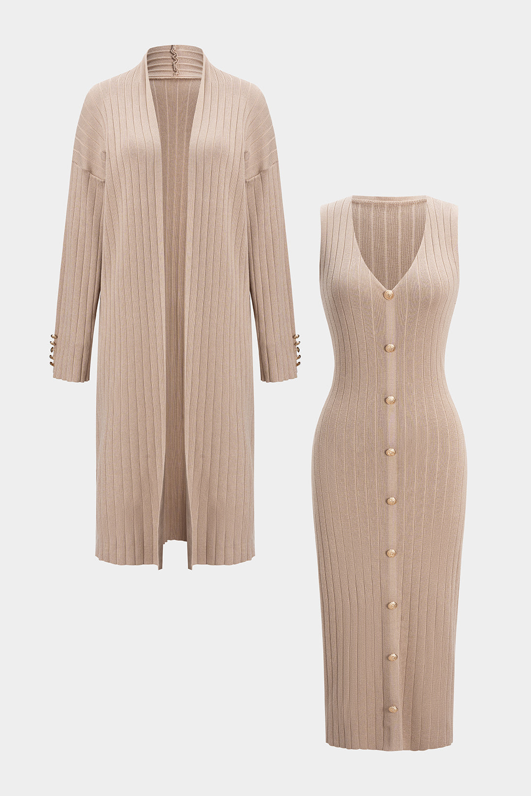 Komplet dzianinowy z długim kardiganem i sukienką