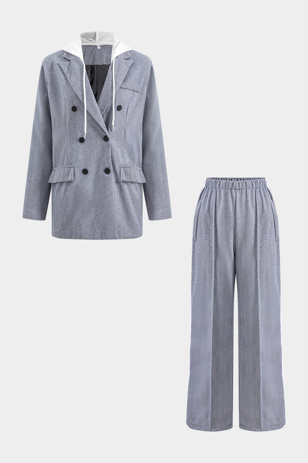 Komplet marynarka z kapturem i spodnie eleganckie