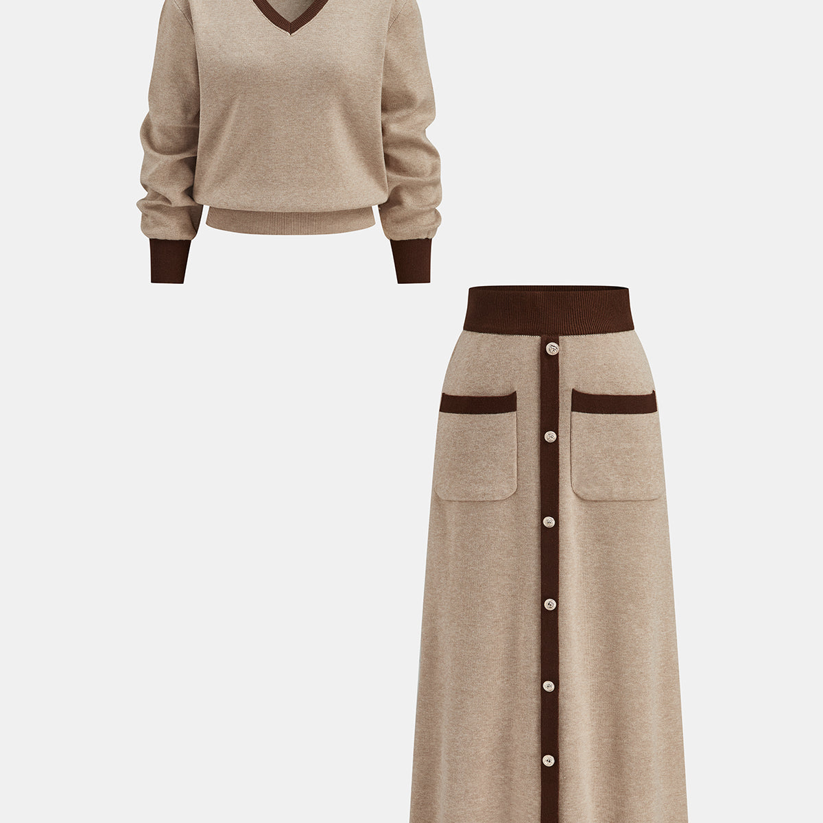 Komplet sweter i spódnica z guzikami