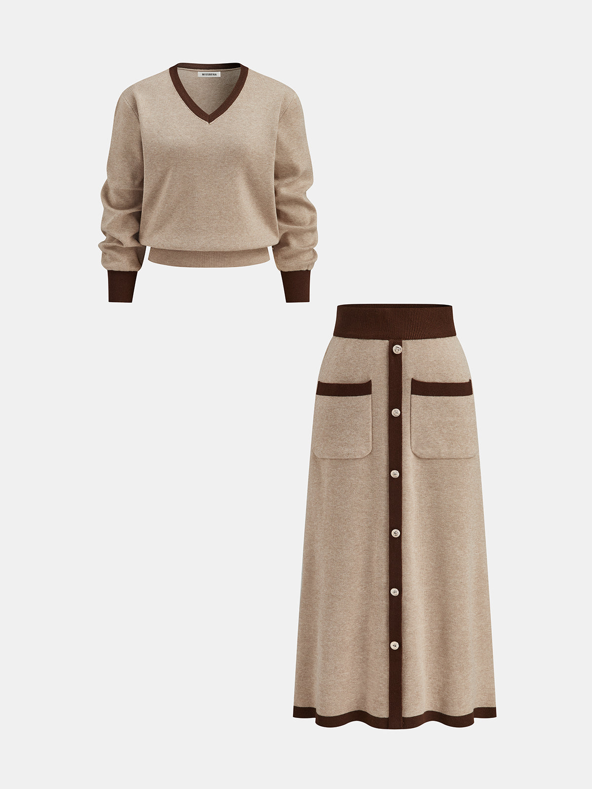 Komplet sweter i spódnica z guzikami