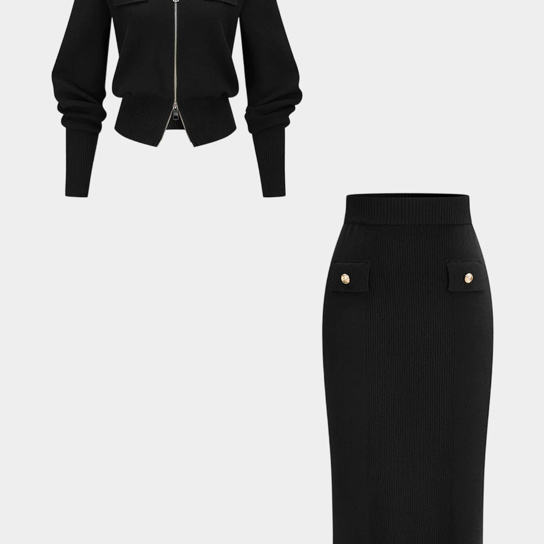 Komplet sweter zamek i spódnica midi elegancki