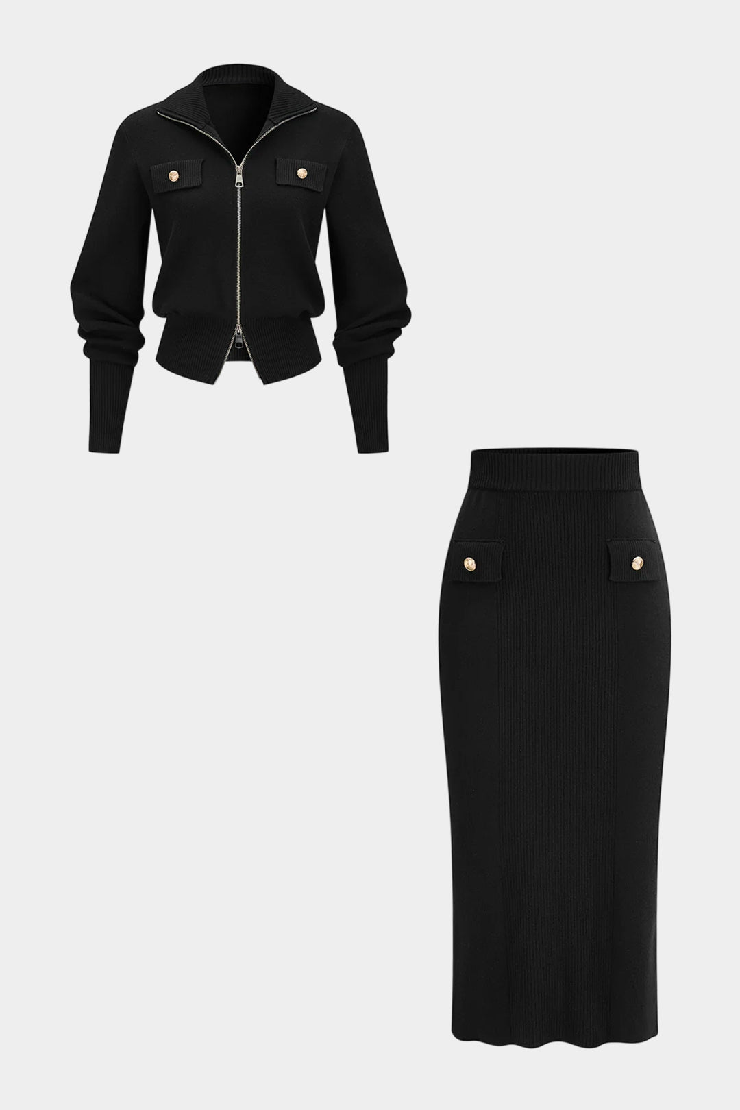 Komplet sweter zamek i spódnica midi elegancki