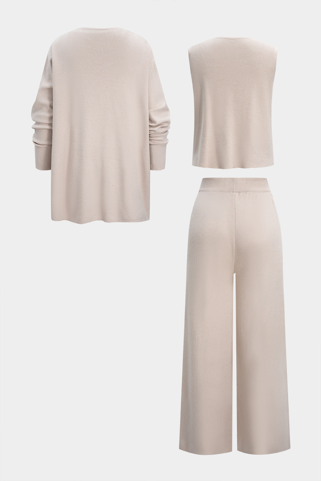 Komplet swetrowy z szerokimi spodniami i kieszeniami