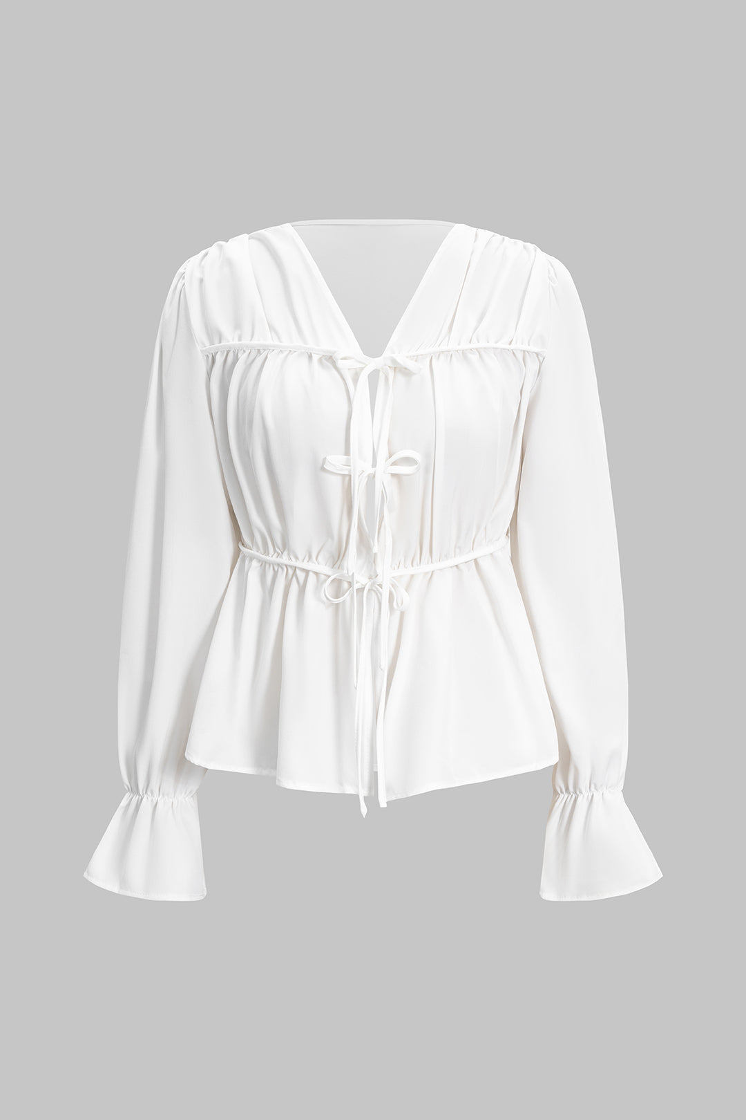 Koszula damska z wiązaniem i marszczeniem