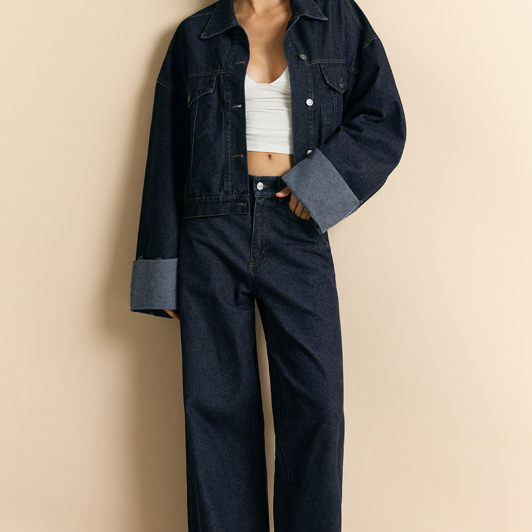 Kurtka jeansowa oversize z szerokimi mankietami