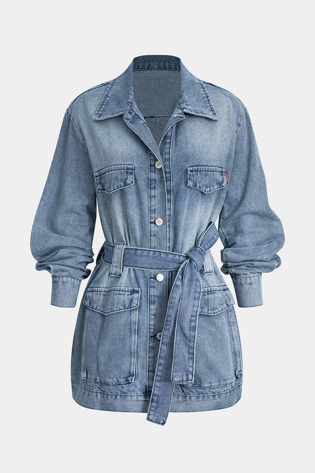Kurtka jeansowa z paskiem i kieszeniami