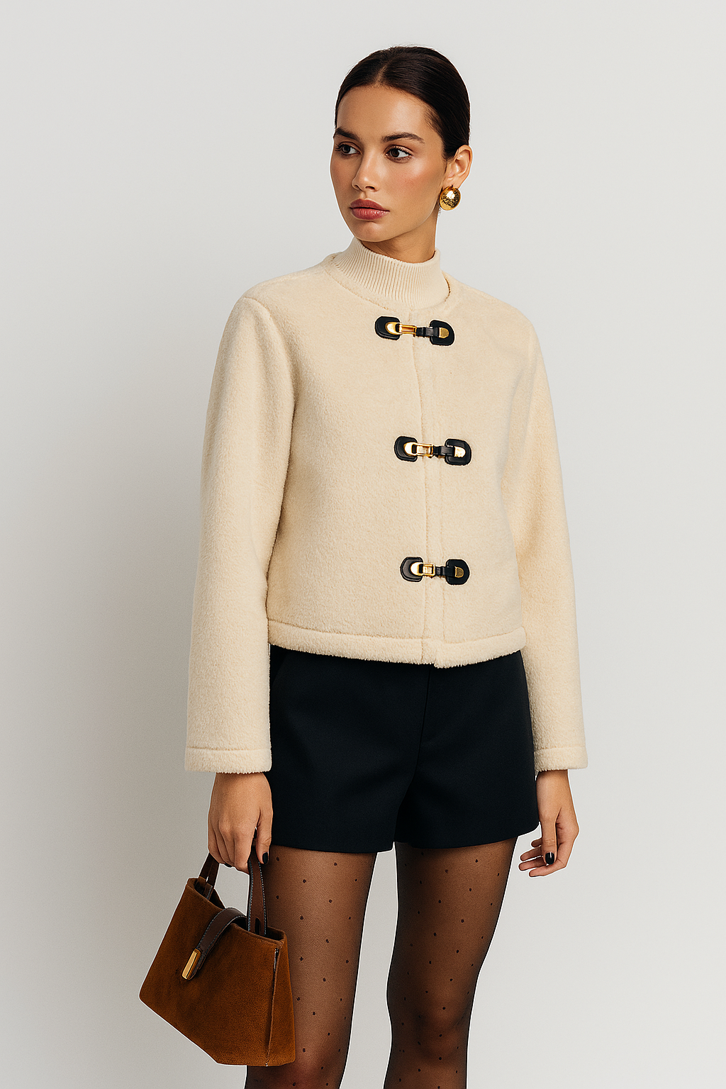 Kurtka krótka z guzikami z imitacji futra