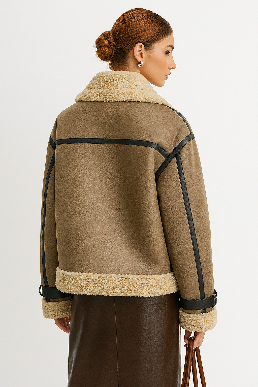 Kurtka skórzana z futrzanym kołnierzem w stylu motocyklowym