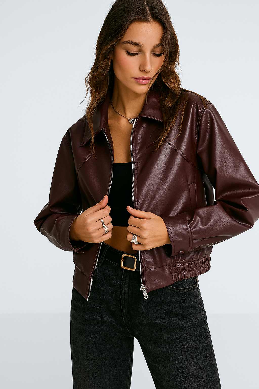 Kurtka skórzana z zamkiem i kołnierzem