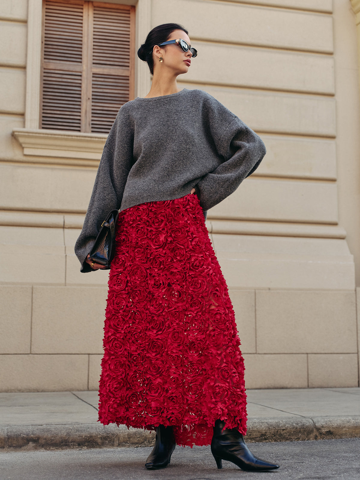 Spódnica długa z kwiatowym zdobieniem elegancka