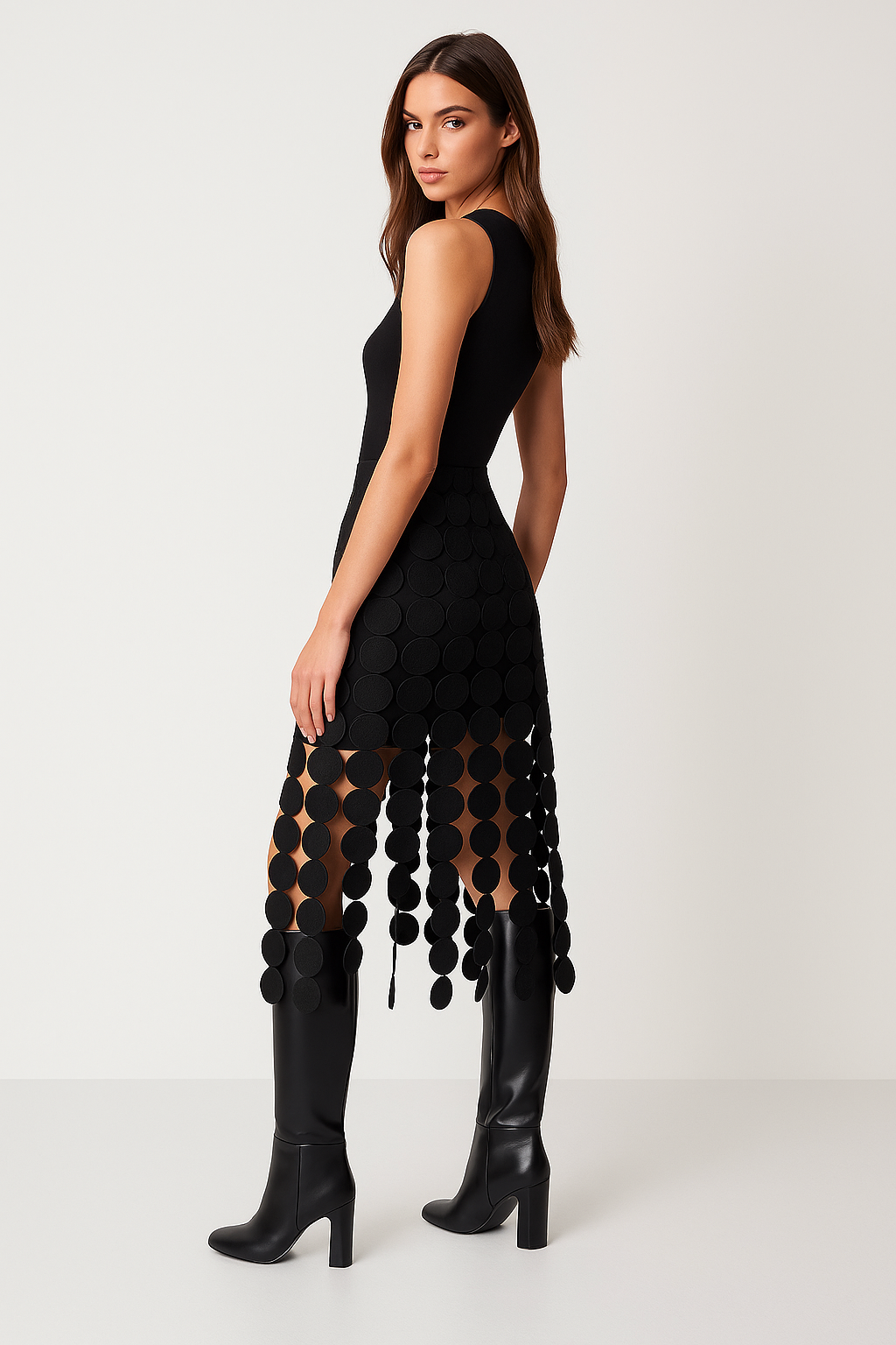 Spódnica midi z ozdobnymi aplikacjami kół