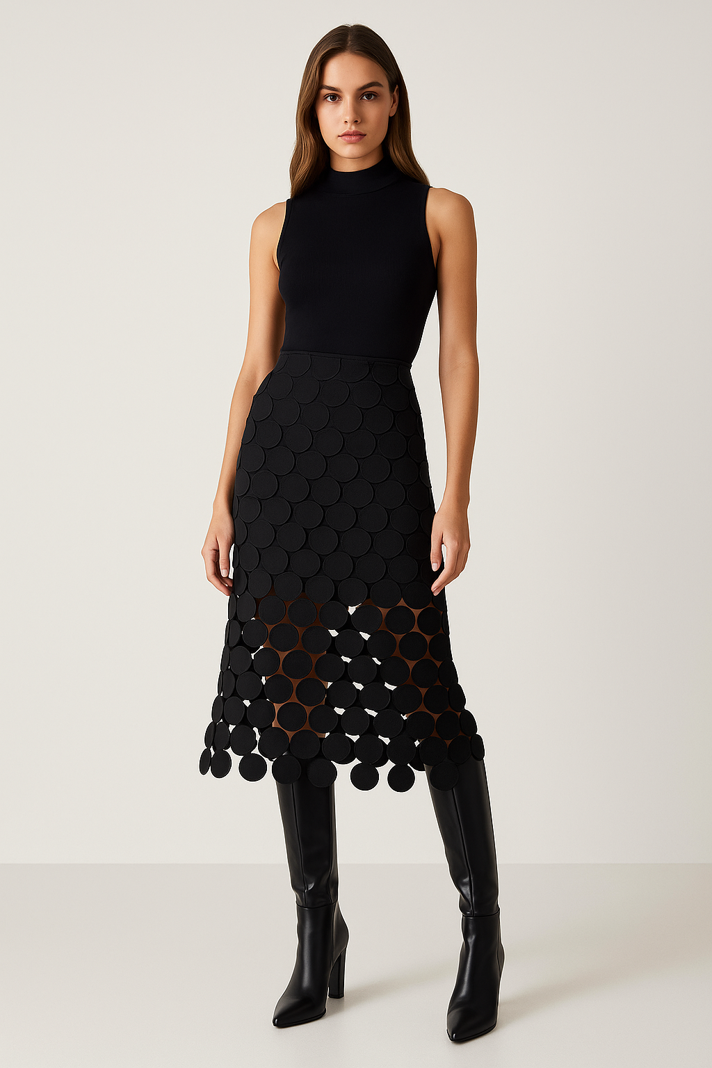 Spódnica midi z ozdobnymi aplikacjami kół