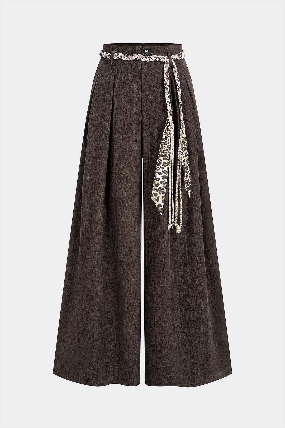 Spodnie szerokie z wysokim stanem i paskiem