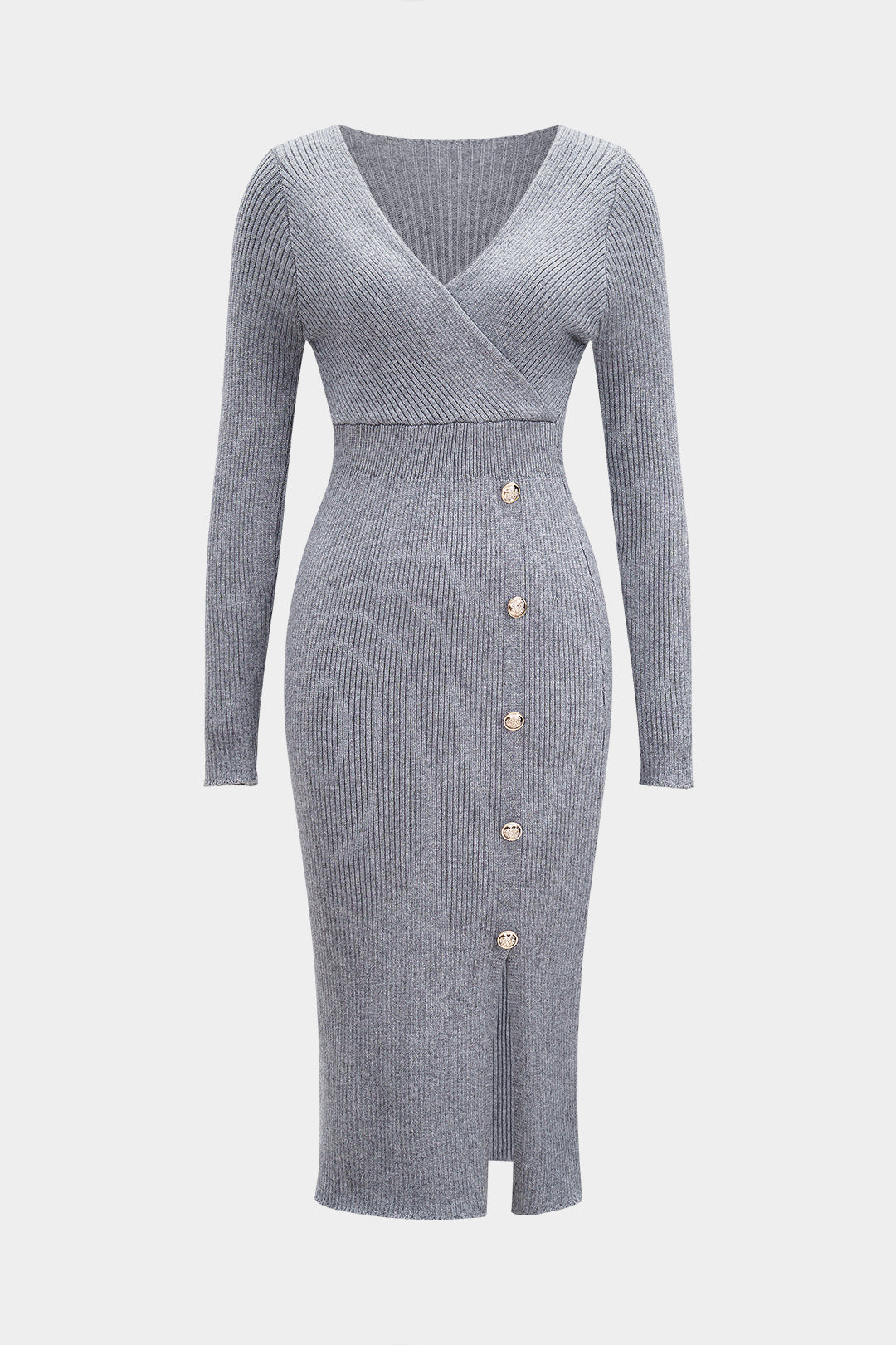 Sukienka dzianinowa z ozdobnymi guzikami midi