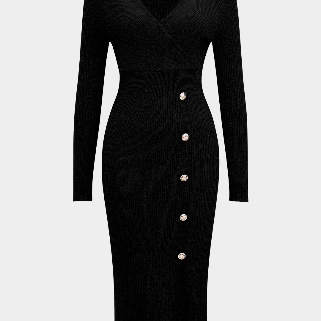 Sukienka dzianinowa z ozdobnymi guzikami midi