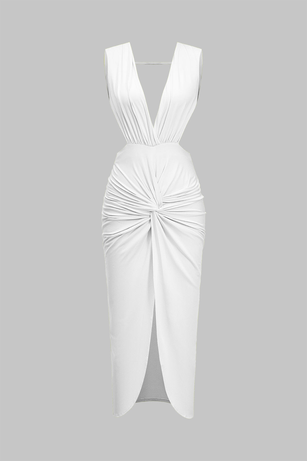 Sukienka midi z drapowaniem i dekoltem V